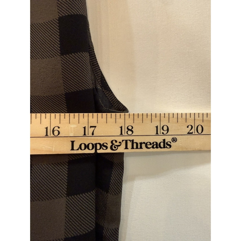 Eileen Fisher Petite M Gray Black Gingham Plaid Silk Mini Hi Low Tunic Dress - Picture 14 of 14